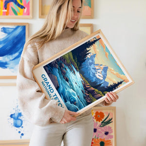 Grand Teton Travel Print Wyoming Poster National Park Wall Art Mountain Illustration Grand Teton Poster Home Decor Birthday Gift