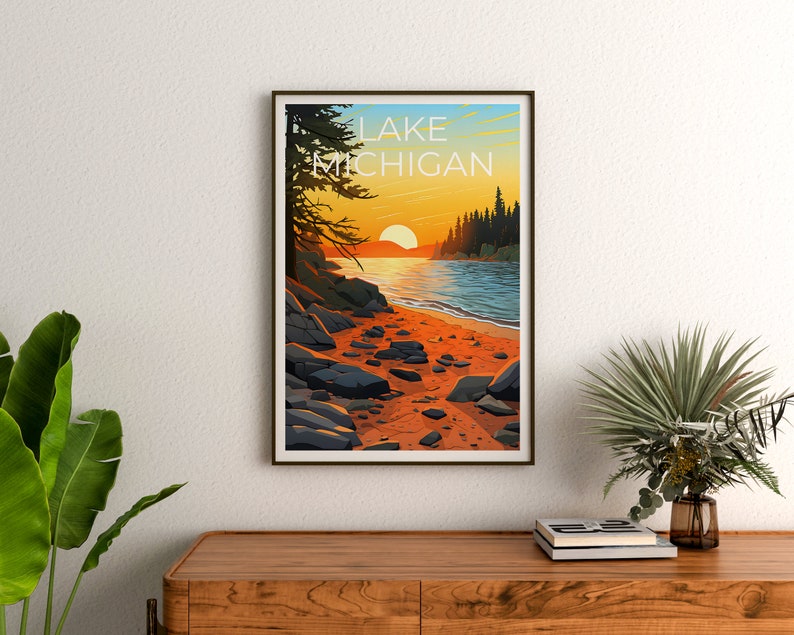 Affiche de voyage du lac Michigan, art mural du Michigan, impression du Michigan, affiche du lac Michigan, affiche du Michigan, impression du lac Michigan