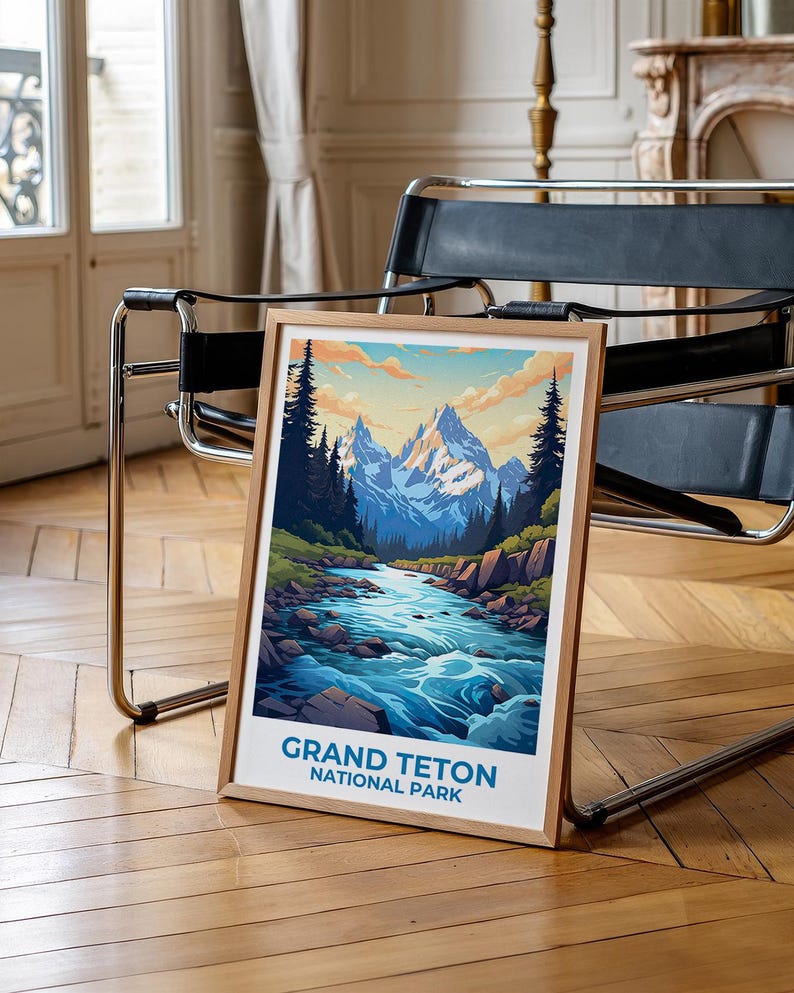 Grand Teton Travel Print Wyoming Poster National Park Wall Art Mountain Illustration Grand Teton Poster Home Decor Birthday Gift