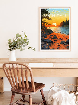 Affiche de voyage du lac Michigan, art mural du Michigan, impression du Michigan, affiche du lac Michigan, affiche du Michigan, impression du lac Michigan