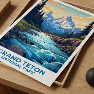 Grand Teton Travel Print Wyoming Poster National Park Wall Art Mountain Illustration Grand Teton Poster Home Decor Birthday Gift