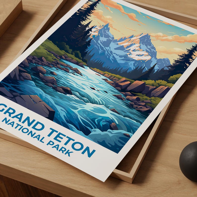 Grand Teton Travel Print Wyoming Poster National Park Wall Art Mountain Illustration Grand Teton Poster Home Decor Birthday Gift