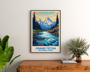 Grand Teton Travel Print Wyoming Poster National Park Wall Art Mountain Illustration Grand Teton Poster Home Decor Birthday Gift
