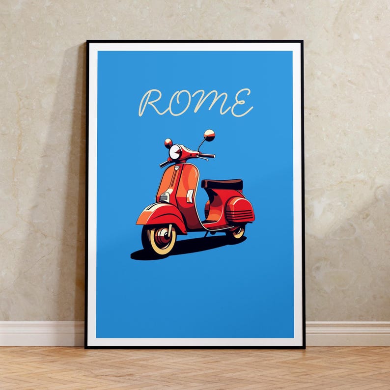 Italy Vespa Poster, Rome Travel Print, Italy Art, Europe Illustration, Minimalist Poster, Scenic Wall Art, Home Decor, Birthday Gift