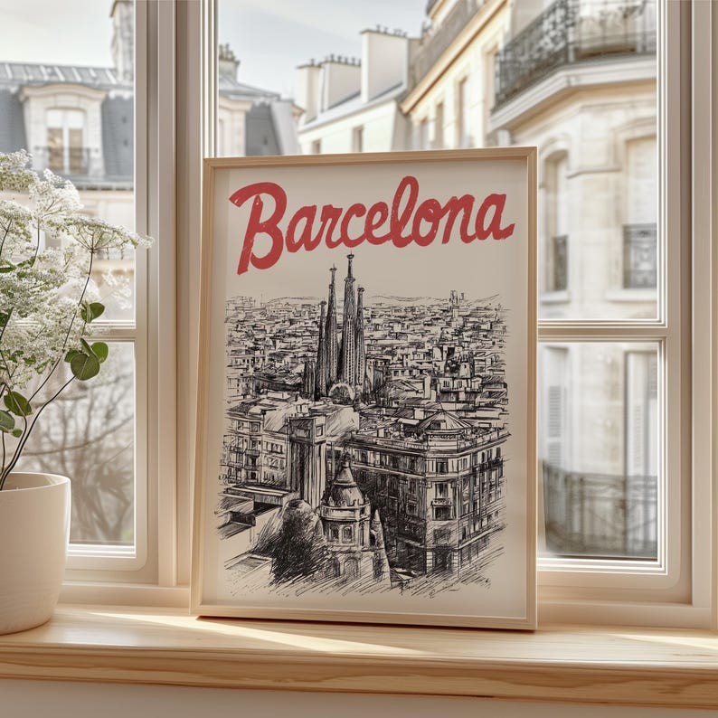 Barcelonia Poster, Europe Travel Print, Sagrada Familia Art, Basilica Illustration, City Poster, SPrint Materialcenic Wall Art, Home Decor, Birthday Gift