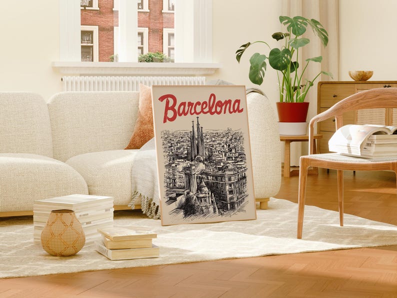 Barcelonia Poster, Europe Travel Print, Sagrada Familia Art, Basilica Illustration, City Poster, SPrint Materialcenic Wall Art, Home Decor, Birthday Gift