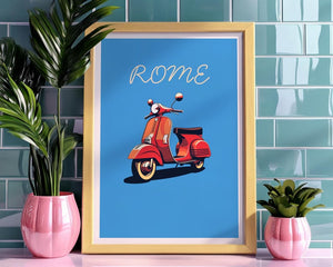 Italy Vespa Poster, Rome Travel Print, Italy Art, Europe Illustration, Minimalist Poster, Scenic Wall Art, Home Decor, Birthday Gift