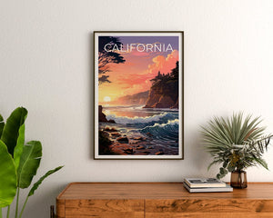 Kalifornien Reiseposter, Kalifornische Küste Wandkunst, Stranddruck, Kalifornien Poster, Reisegeschenk, Strandposter, Kalifornien Kunst
