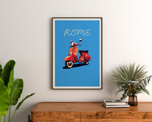 Italy Vespa Poster, Rome Travel Print, Italy Art, Europe Illustration, Minimalist Poster, Scenic Wall Art, Home Decor, Birthday Gift