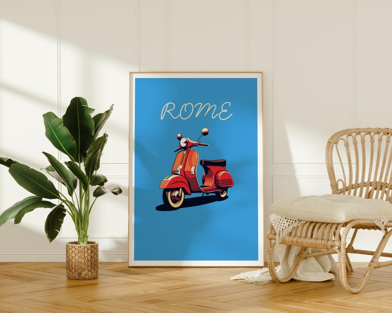 Italy Vespa Poster, Rome Travel Print, Italy Art, Europe Illustration, Minimalist Poster, Scenic Wall Art, Home Decor, Birthday Gift