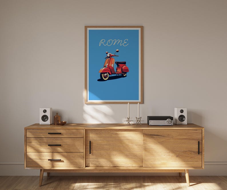 Italy Vespa Poster, Rome Travel Print, Italy Art, Europe Illustration, Minimalist Poster, Scenic Wall Art, Home Decor, Birthday Gift