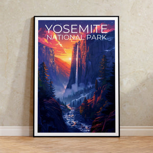 Affiche du parc national de Yosemite, impression de Yosemite, affiche de cascade, affiche de Californie, affiche de voyage en Californie, art de Yosemite, cadeau de Yosemite