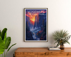 Affiche du parc national de Yosemite, impression de Yosemite, affiche de cascade, affiche de Californie, affiche de voyage en Californie, art de Yosemite, cadeau de Yosemite