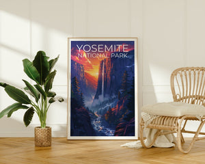 Affiche du parc national de Yosemite, impression de Yosemite, affiche de cascade, affiche de Californie, affiche de voyage en Californie, art de Yosemite, cadeau de Yosemite