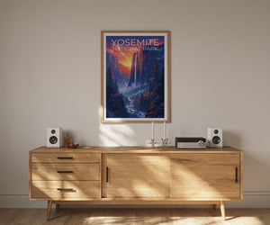 Affiche du parc national de Yosemite, impression de Yosemite, affiche de cascade, affiche de Californie, affiche de voyage en Californie, art de Yosemite, cadeau de Yosemite