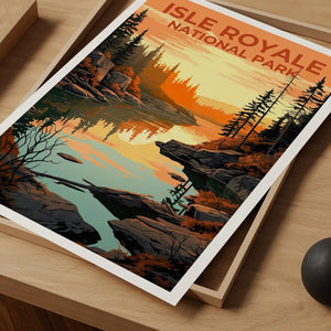 Isle Royale Travel Print Michigan Poster Forest Wall Art Great Lakes Illustration Isle Royale Poster Home Decor Birthday Gift