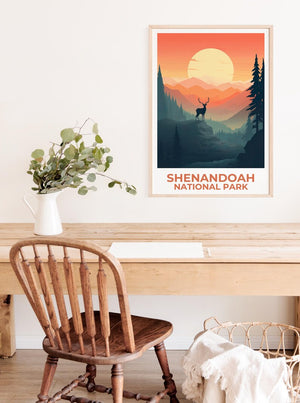 Shenandoah National Park Travel Print, Virginia Poster, Forest Art, Mountain Illustration, Blue Ridge Poster, Home Decor, Birthday Gift