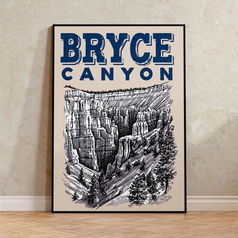 Bryce Canyon National Park Poster, Utah Travel Print, Outdoor Art, Desert Hike Illustration, Scenic Wall Art, Home Decor, Birthday Gift