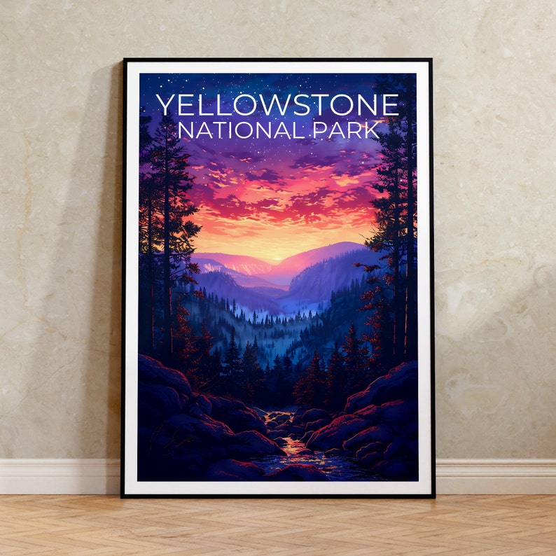 Affiche de Yellowstone, Impression de Yellowstone, Affiche du Wyoming, Impression du Wyoming, Affiche de voyage de Yellowstone, Art du Wyoming, Cadeau de Yellowstone
