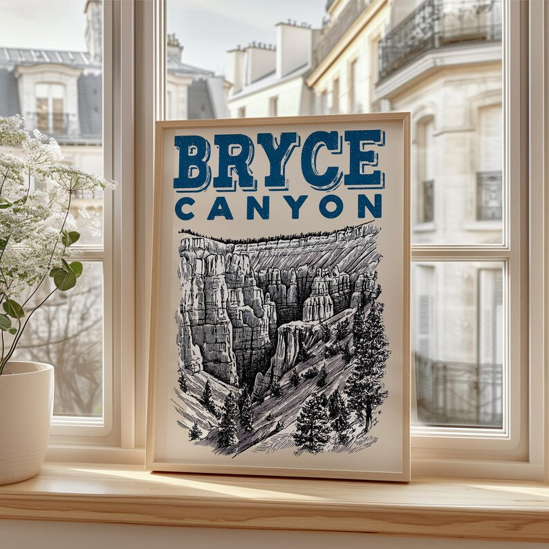 Bryce Canyon National Park Poster, Utah Travel Print, Outdoor Art, Desert Hike Illustration, Scenic Wall Art, Home Decor, Birthday Gift