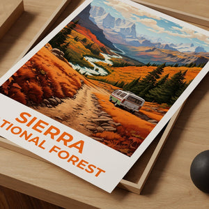 Affiche de voyage de la forêt de la Sierra, art mural de Californie, impression de Californie, affiche de la forêt de la Sierra, affiche de Californie, affiche de la nature