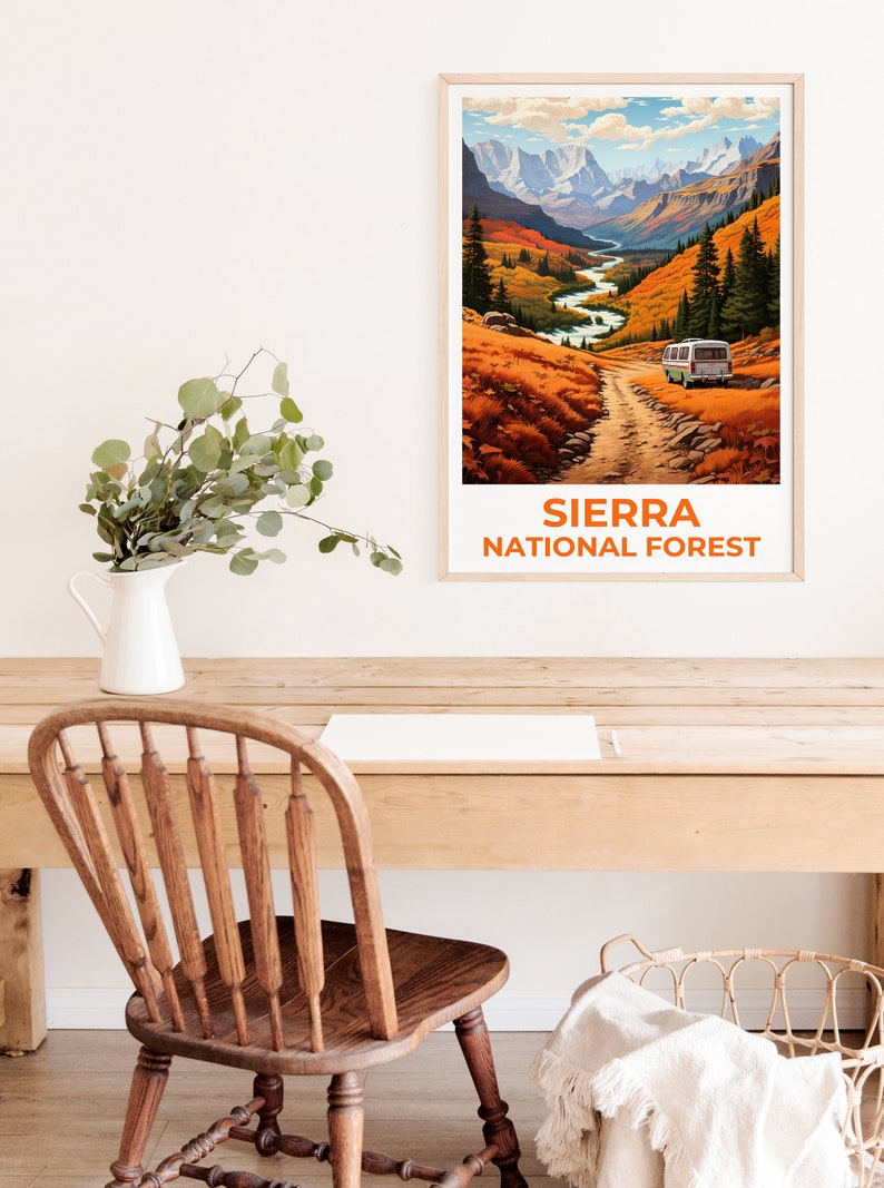 Affiche de voyage de la forêt de la Sierra, art mural de Californie, impression de Californie, affiche de la forêt de la Sierra, affiche de Californie, affiche de la nature