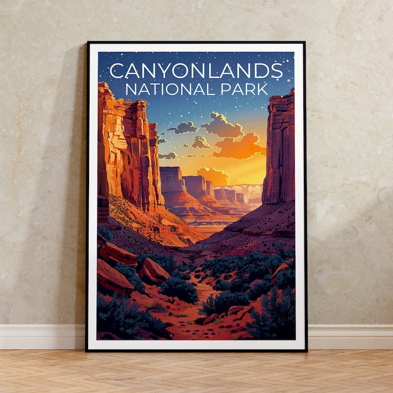 Affiche du parc national de Canyonlands, affiche de l'Utah, impression de Canyonlands, impression de l'Utah, affiche de voyage de Canyonlands, cadeau de randonnée, art de l'Utah