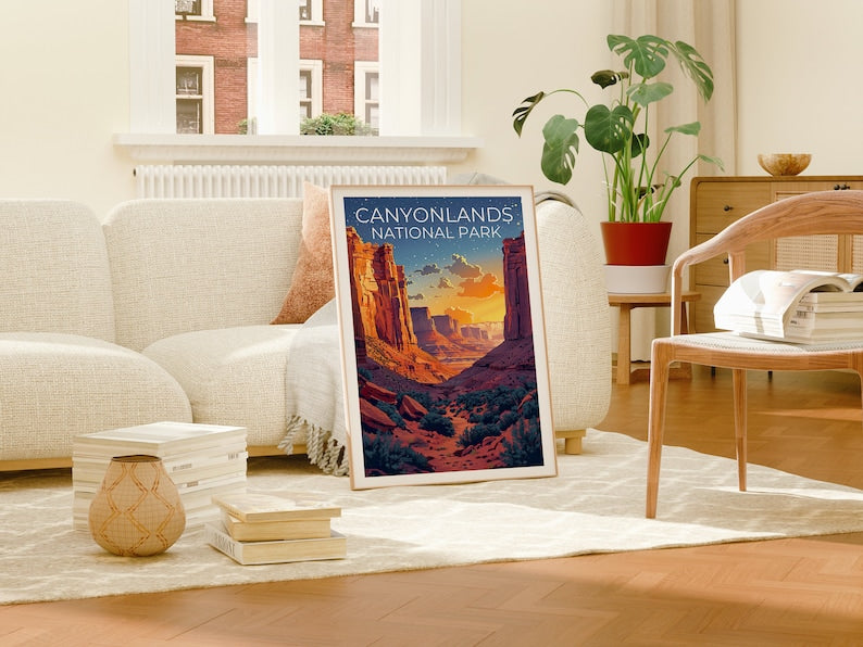 Affiche du parc national de Canyonlands, affiche de l'Utah, impression de Canyonlands, impression de l'Utah, affiche de voyage de Canyonlands, cadeau de randonnée, art de l'Utah