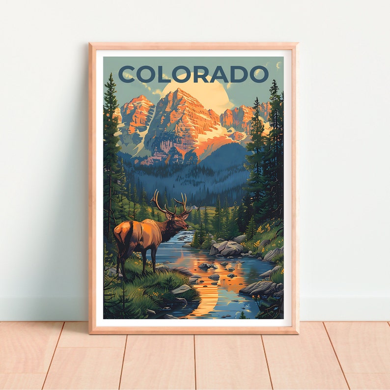 Colorado Poster, Colorado Print, Rockies Poster, Rockies Print, Colorado Travel Poster, Deer Poster, Colorado Art