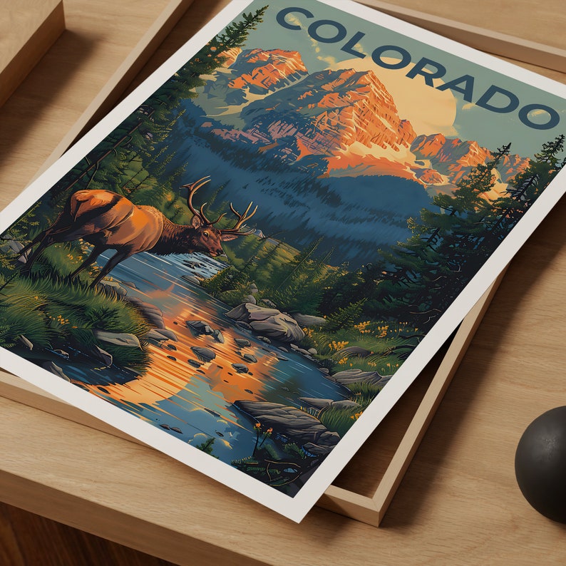 Colorado Poster, Colorado Print, Rockies Poster, Rockies Print, Colorado Travel Poster, Deer Poster, Colorado Art