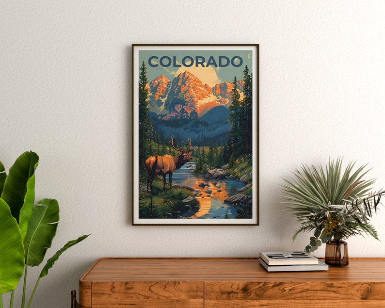 Colorado Poster, Colorado Print, Rockies Poster, Rockies Print, Colorado Travel Poster, Deer Poster, Colorado Art