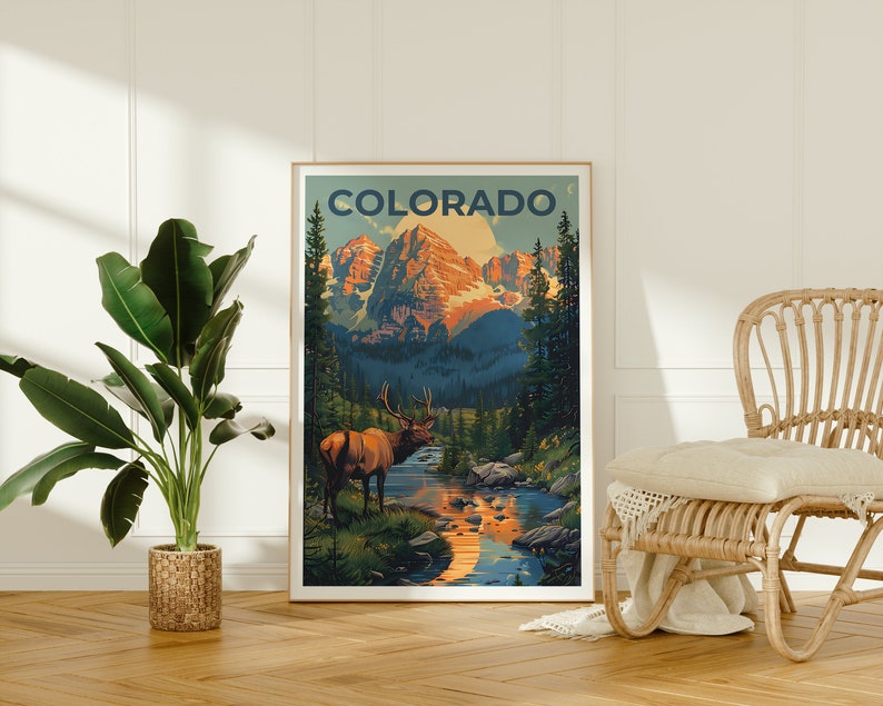 Colorado Poster, Colorado Print, Rockies Poster, Rockies Print, Colorado Travel Poster, Deer Poster, Colorado Art