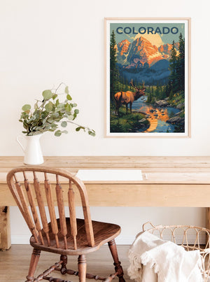 Colorado Poster, Colorado Print, Rockies Poster, Rockies Print, Colorado Travel Poster, Deer Poster, Colorado Art