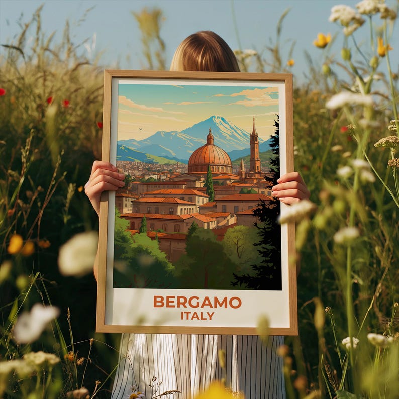 Bergamo Travel Print Italy Poster Italian City Wall Art Mountain Illustration Bergamo Poster Home Decor Birthday Gift