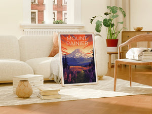 Affiche de voyage du mont Rainier, art mural de Washington, impression de Washington, affiche du mont Rainier, affiche de Washington, affiche de montagne