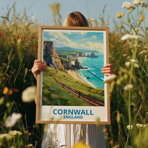 Cornwall Travel Print England Poster Cornwall Cliffs Wall Art Great Britain Illustration Coastal Landscape Poster Home Decor Birthday Gift
