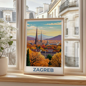 Zagreb Poster, Croatia Travel Print, European Skyline Art, Zagreb City Illustration, Landscape Poster, Home Decor, Birthday Gift