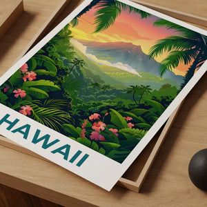 Hawaii Travel Poster, Hawaii Islands Print, Tropical Island Art, Hawaii Illustration, Adventure Poster, Home Decor, Birthday Gift