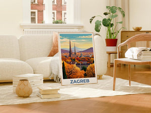 Zagreb Poster, Croatia Travel Print, European Skyline Art, Zagreb City Illustration, Landscape Poster, Home Decor, Birthday Gift