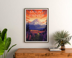 Affiche de voyage du mont Rainier, art mural de Washington, impression de Washington, affiche du mont Rainier, affiche de Washington, affiche de montagne