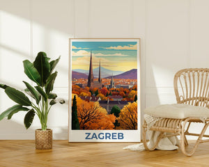 Zagreb Poster, Croatia Travel Print, European Skyline Art, Zagreb City Illustration, Landscape Poster, Home Decor, Birthday Gift
