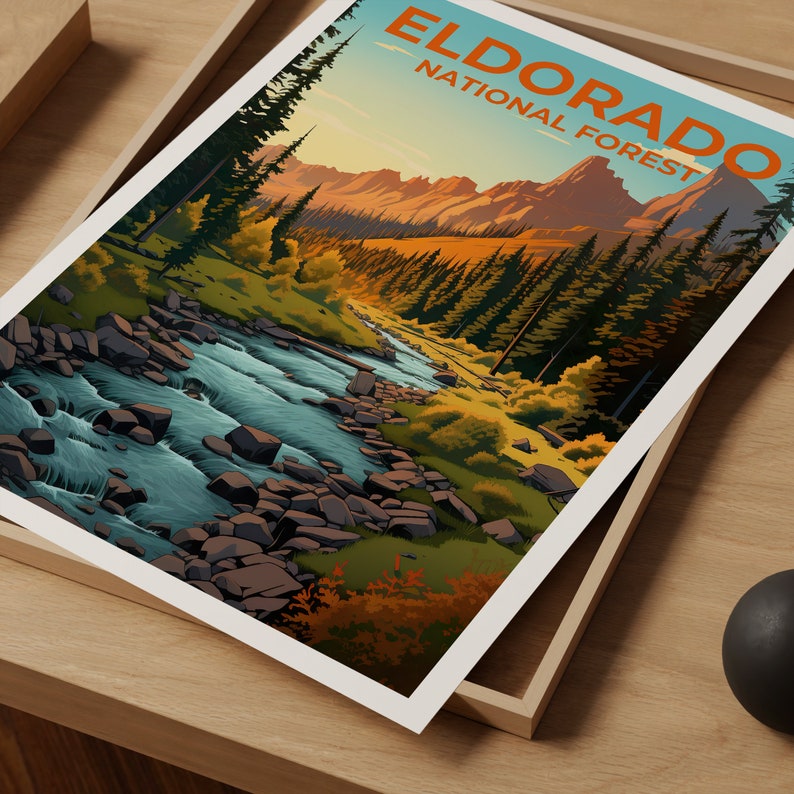 Affiche de voyage sur la forêt nationale d'Eldorado, art mural de Californie, impression de Californie, affiche Eldorado, affiche de Californie, affiche de la forêt