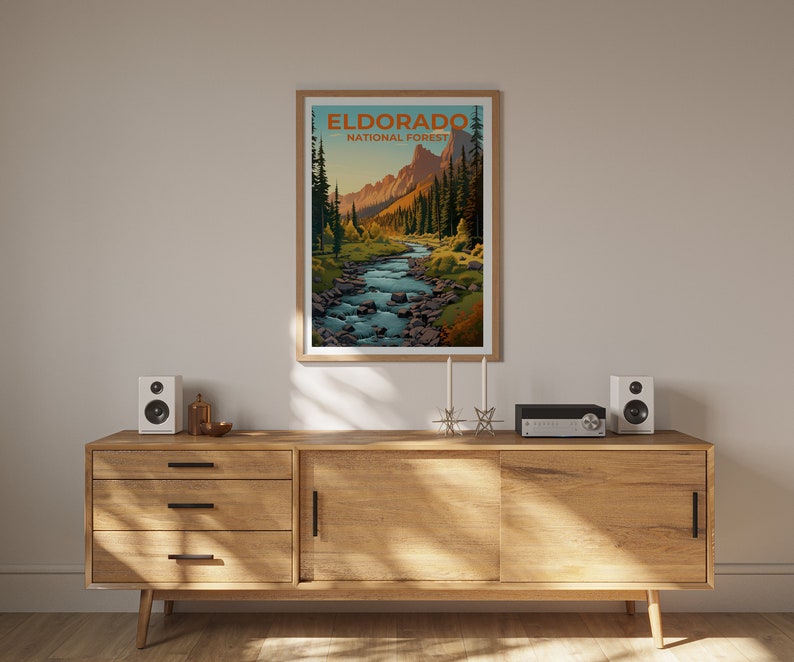 Affiche de voyage sur la forêt nationale d'Eldorado, art mural de Californie, impression de Californie, affiche Eldorado, affiche de Californie, affiche de la forêt