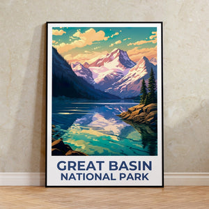 Affiche de voyage du parc du Grand Bassin, art mural du Nevada, impression du Nevada, affiche du parc du Grand Bassin, affiche du Nevada, affiche de montagne