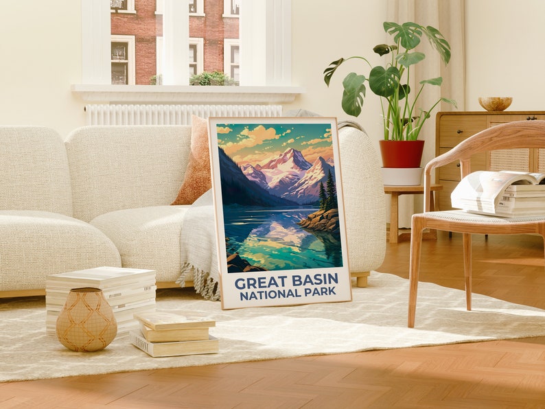 Affiche de voyage du parc du Grand Bassin, art mural du Nevada, impression du Nevada, affiche du parc du Grand Bassin, affiche du Nevada, affiche de montagne