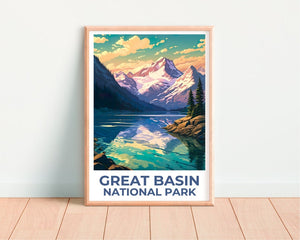 Affiche de voyage du parc du Grand Bassin, art mural du Nevada, impression du Nevada, affiche du parc du Grand Bassin, affiche du Nevada, affiche de montagne
