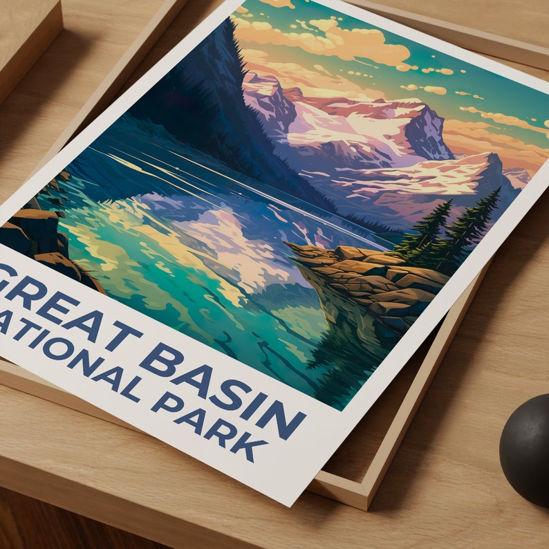 Affiche de voyage du parc du Grand Bassin, art mural du Nevada, impression du Nevada, affiche du parc du Grand Bassin, affiche du Nevada, affiche de montagne