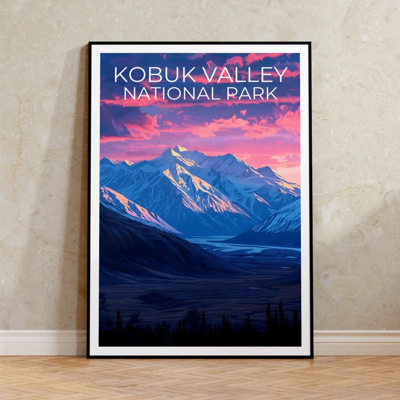 Affiche du parc national de Kobuk Valley, impression de Kobuk Valley, affiche d'Alaska, impression d'Alaska, affiche de voyage de Kobuk Valley, affiche de montagne