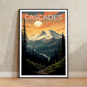 Cascades Travel Poster, Mountain Wall Art, Mountain Print, Cascades Poster, Mountain Poster, Nature Poster, Cascade Art