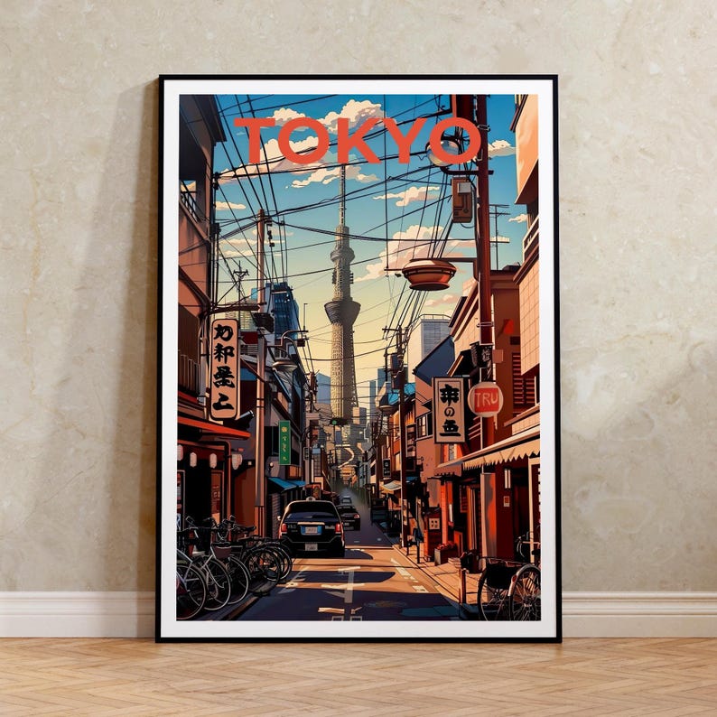 Tokyo Travel Poster, Japan Print, Tokyo City Wall Art, Japanese Bar Illustration, Cityscape Poster, Home Decor, Birthday Gift